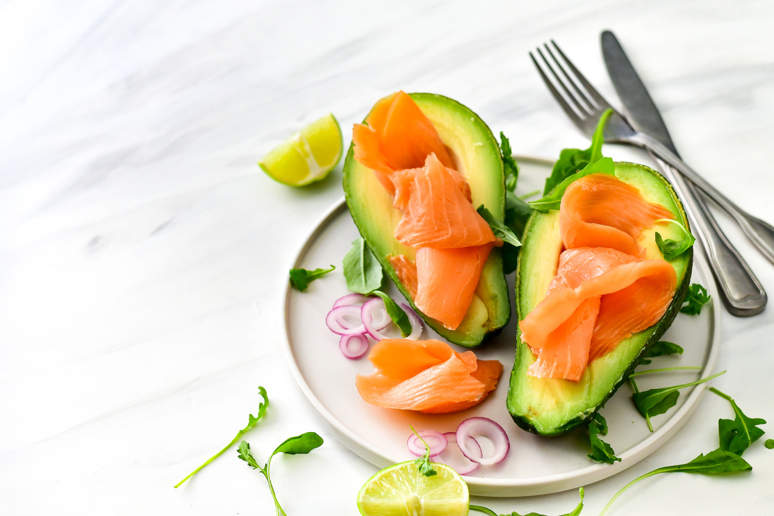 Keto diet food salmon and avocado